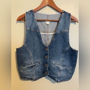 a.n.a. Large Blue Denim Button Vest